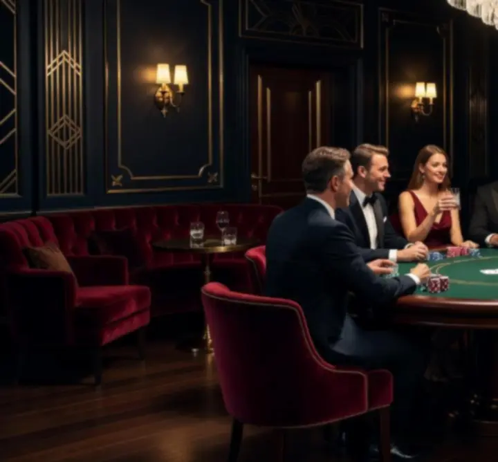 Prémium poker lounge enteriőr elegáns megvilágítással Budapesten