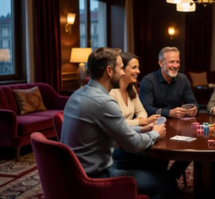 Társaság offline póker esten, elegáns környezetben Budapesten